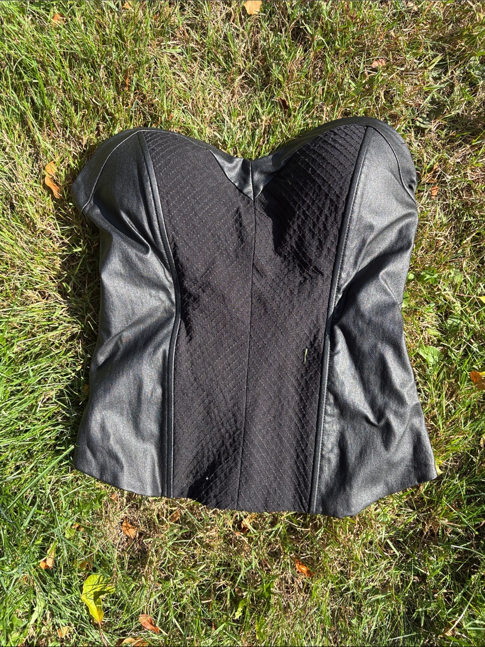 Guess Black Strapless Faux Leather Quilted Bustier Top
